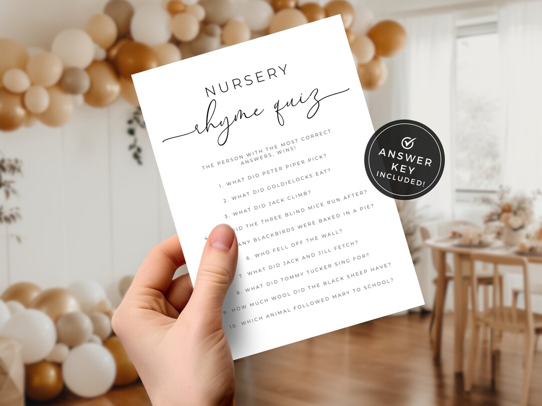 Nursery Rhyme Song Cards. Minimal Baby Shower Game. Guess the Rhyme ...