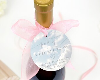 Baby Shower Favor Tags: "Pop It When She Pops" Prosecco Labels (Digital Download) BS4B
