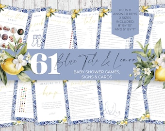 Lemon Baby Shower Games Blue Mediterranean. Mama's Main Squeeze Game Bundle. Printable Gender Neutral Games. Fully Editable Download. BS52