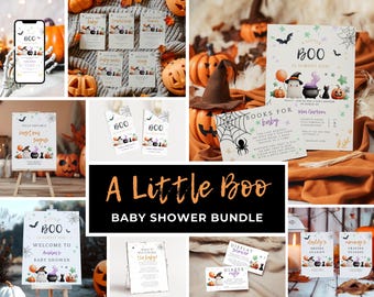 A Little Boo Is Almost Due Baby Shower Bundle. Editable Halloween Template. Cute Ghost Theme. Printable Invite Games Signs & Decor. BS84