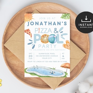 Pizza And Pool Party Invitation. Editable Boys 8th Birthday Invite. Boy Pool Party. Pizza Pool Invite. Swim Party. Instant Download. HB07