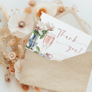 Pearls And Prosecco Thank You. Bridal Shower Printable Thank You Note. Editable Folded Card Template.  Instant Digital Download. WS05