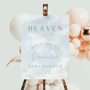 A Little Piece Of Heaven Baby Shower Sign. Dreamy Welcome Poster Printable. Boho Welcome Board. Cloud Theme Decor. Editable Template. BS15