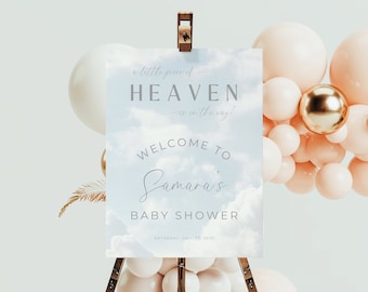 A Little Piece Of Heaven Baby Shower Sign. Dreamy Welcome Poster Printable. Boho Welcome Board. Cloud Theme Decor. Editable Template. BS15