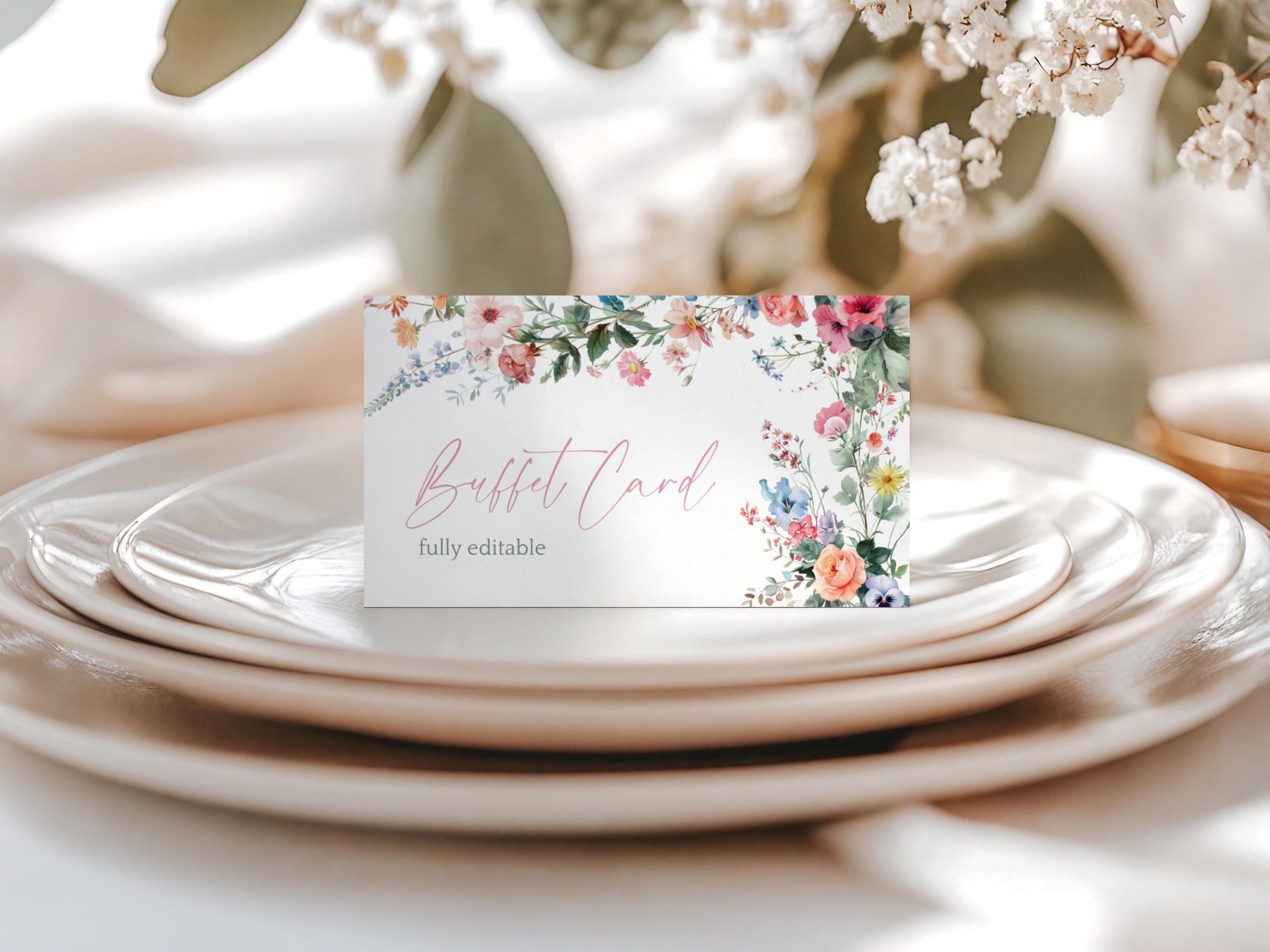 Colorful Wildflower Buffet Card Table Signs. Bridal Love In Bloom Catering Place Cards. Printable Wedding Folded Card. Editable. FLL01
