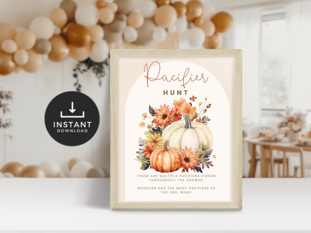 Pacifier Hunt Printable Baby Shower Sign. Pumpkin Fall Florals. Gender ...