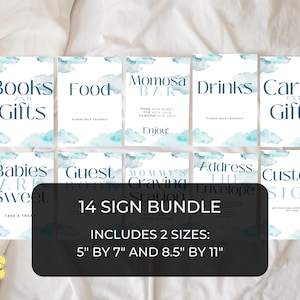 Blue Cloud 9 Baby Shower Sign Bundle. Editable Instant Digital Download. We&#39;re On Cloud Nine. Boy Cloud 9 Baby Shower Decor. Sign Set. BS33