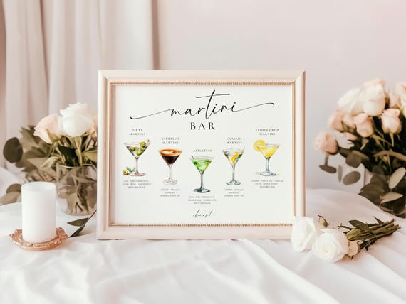 Martini Themed Bar Sign. Martini Signature Drinks Sign Template. A 'Tini Bit Older Party Decor. Editable Images. Printable Cocktail Bar Menu