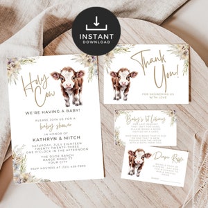 Editable Holy Cow Baby Shower Invitation Bundle. Gender Neutral Baby Shower Invite. Instant Download. Couples Shower. Ranch Farm Baby. BS40
