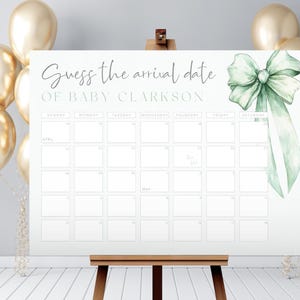 Green Bow Baby Shower Due Date Sign. Printable Coquette Baby Shower Decor. Guess the Due Date Game. Gender Neutral Baby Shower Poster. BS02G
