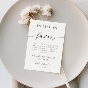 In Lieu Of Favors Cards Download. Simple Wedding Donation Sign Template. DIY Printable Charity Gift Card. Table Card. Editable Template. GRD