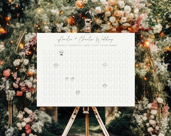 Alternative Wedding Guest Book With Guest Faces. Interactive Wedding Draw Your Face Game. Unique Doodle Wedding Signage. Canva Template. GRD