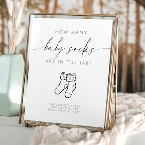 Guess The Socks Baby Shower Game. Minimalist Guessing Game. Gender Neutral. How Many Baby Socks. Editable Template. Printable Download. GRD