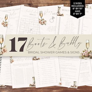 Boots And Bubbly Bridal Shower Games. Printable Country Western Wedding Shower Bundle. Editable Rustic Hen Do Bachelorette Activity. FLL17
