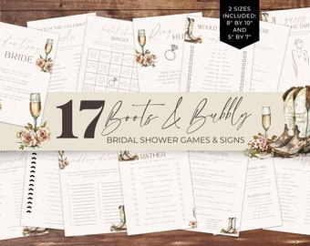 Boots And Bubbly Bridal Shower Games. Printable Country Western Wedding Shower Bundle. Editable Rustic Hen Do Bachelorette Activity. FLL17