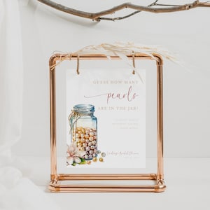 Pearls & Prosecco Bridal Shower Sign. How Many Pearls Are In The Jar Table Sign. Wedding Shower Guessing Game. Editable Template. WS05