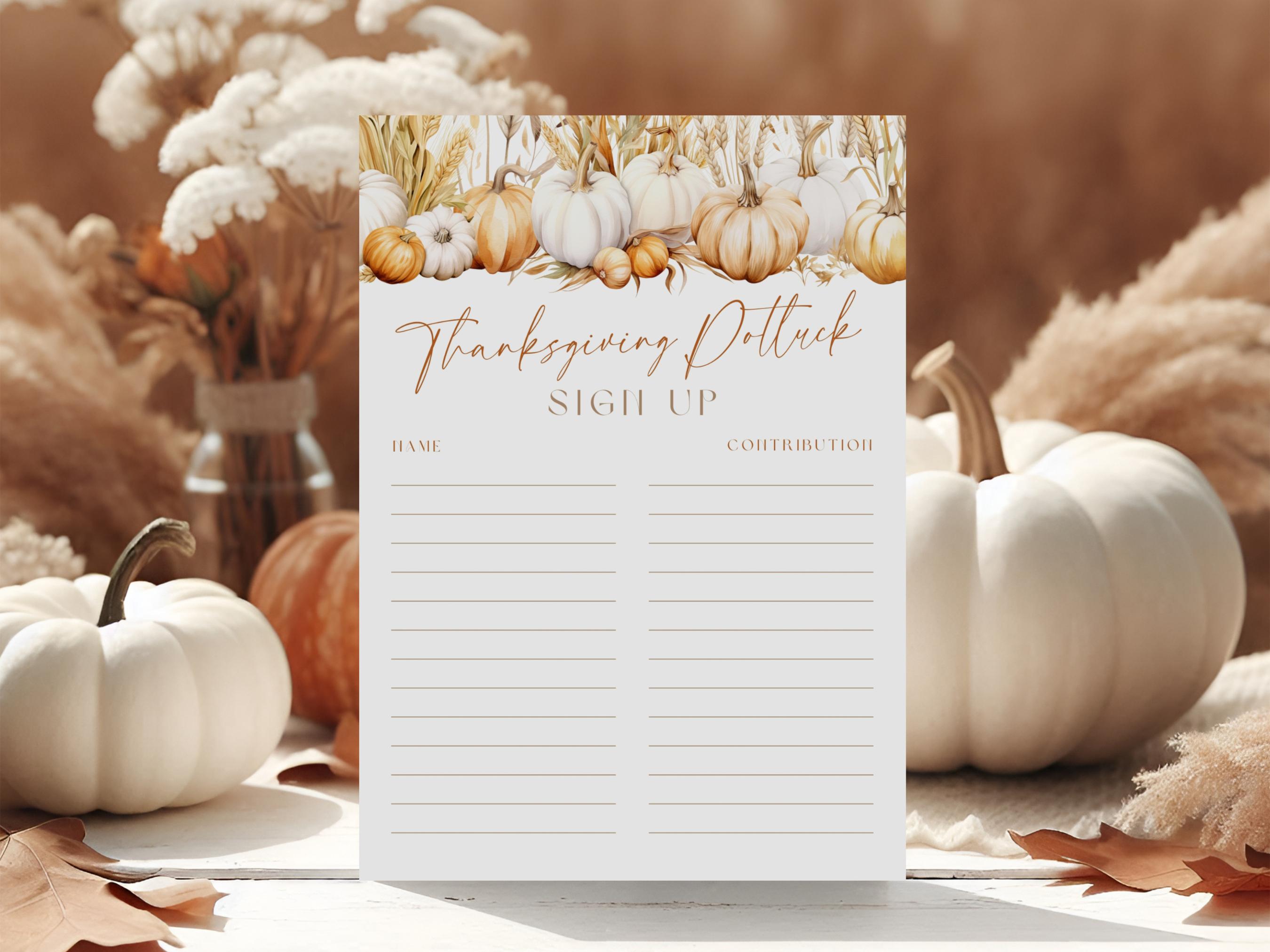 Contribution Sign Up List Thanksgiving Pot Luck Sign-up Sheet. Work Church Potluck Contribution ...