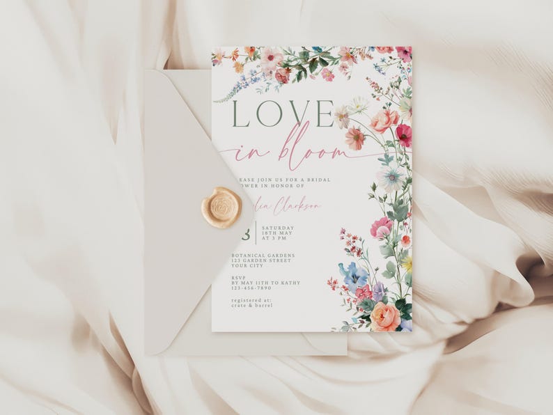 Love In Bloom Bridal Shower Invitation. Colorful Wildflower Invite. Spring Summer Wedding Brunch. Editable Template. Digital Download. FLL01 image 6