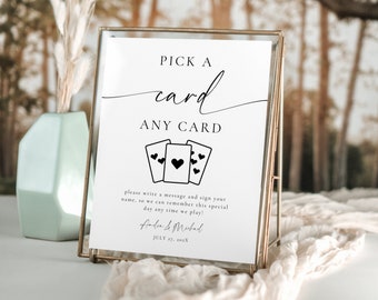 Playing Cards Guest Sign. Please Sign Our Guestbook. Editable Sign Template. Pick A Card Any Card. Custom Wedding Playing Card Sign. GRD
