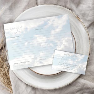 Bridal Shower Recipe Card. The Bride Is On Cloud Nine. Printable Recipe Card Bundle. Recipe Request Insert. 5 by 7. Digital Download. FLL04
