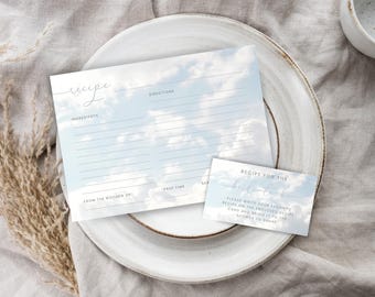 Bridal Shower Recipe Card. The Bride Is On Cloud Nine. Printable Recipe Card Bundle. Recipe Request Insert. 5 by 7. Digital Download. FLL04