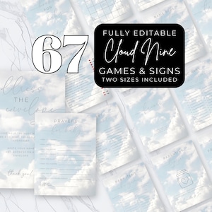 Cloud 9 Baby Shower Games. Activity Pack Neutral Cloud 9. Printable Instant Download. Editable Template. Baby Shower Sign Bundle. BS04