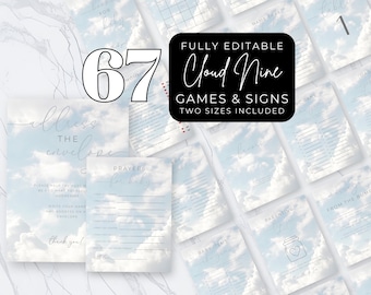 Cloud 9 Baby Shower Games. Activity Pack Neutral Cloud 9. Printable Instant Download. Editable Template. Baby Shower Sign Bundle. BS4B
