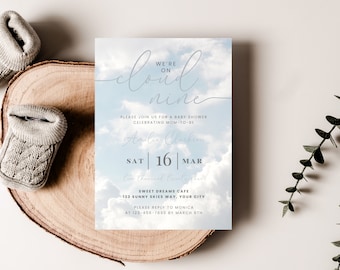 We&#39;re on Cloud Nine Baby Shower. Editable Invite. Gender Neutral Invitation. Cloud 9 Template. Instant Download. Printable. 4 by 6 in. BS04