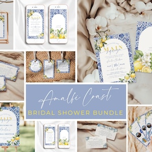 Amalfi Coast Bridal Shower Bundle. Lemon Citrus Mediterranean Main Squeeze. Editable Coastal Italian Shower Invitation Signs Games. FLL52