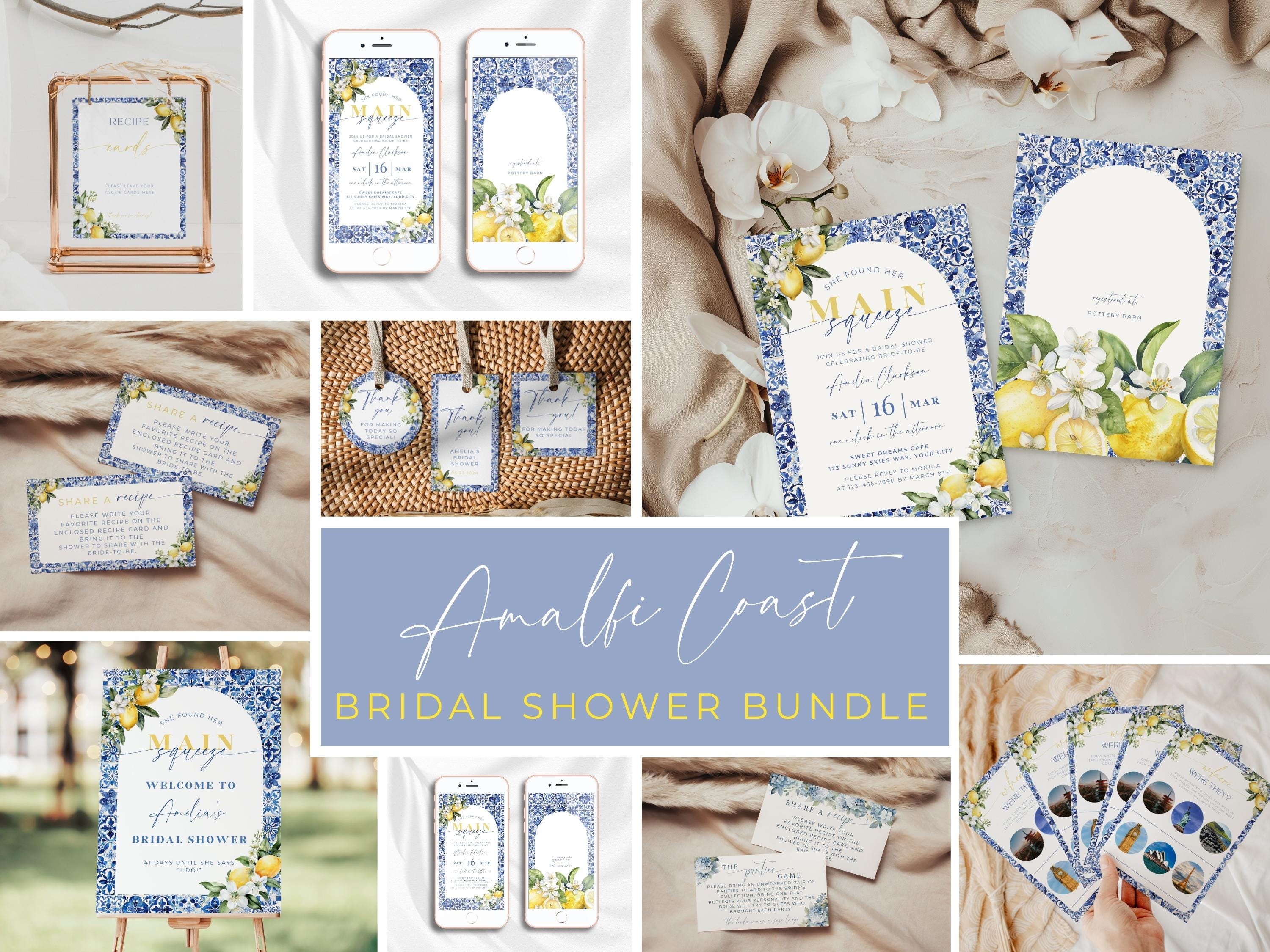Amalfi Coast Bridal Shower Bundle. Lemon Citrus Mediterranean Main Squeeze. Editable Coastal Italian Shower Invitation Signs Games. FLL52