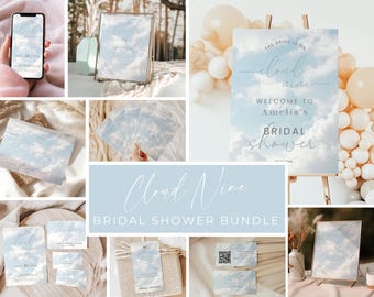 Cloud 9 Bridal Shower Bundle. The Bride Is On Cloud Nine Wedding Shower Invitation Signs Games. Editable & Printable Instant Download. FLL04
