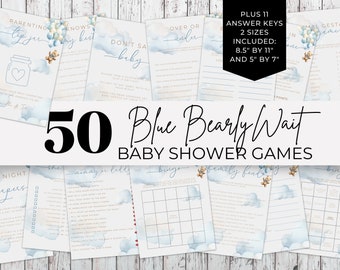 We Can Bearly Wait Baby Shower Game Pack. Editable Blue Bear Balloon Baby Shower Activity Bundle. Print & Play. Instant Download. BS18