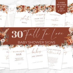 Fall In Love Baby Shower Sign. Burnt Orange Autumn Florals Theme. Editable Template Decor Bundle. Gender Neutral. Instant Download. BS20