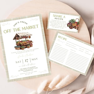 Fresh Off The Market Invitation Bundle. Farmers Market Bridal Shower Editable Invite & Recipe Card Templat. Shes Off The Market. WS04