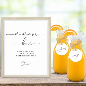 Minimal Mimosa Bar Sign. Instant Download. Champagne and Juice Tags. Modern Minimalist Sign. Printable Table Sign. Editable Template. MEL