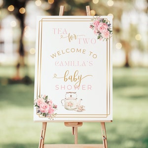 Baby Shower Tea Party Welcome Sign. Printable Tea for Two Decor Board. Editable Tea Time Floral Baby Shower Poster. Instant Download. BS59