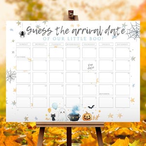 A Little Boo Calender. Editable Baby Shower Due Date Calendar Game. Halloween Blue Ghost Decor. October Baby Boy. Instant Download. BS81