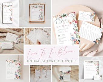 Love In Bloom Bridal Bundle. Colorful Florals Wedding Shower Invitation Template. Printable Wildflower Bridal Games Signs & Decor. FLL01
