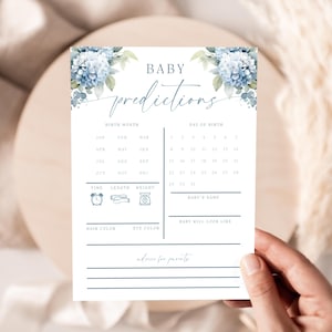 Baby Predictions Cards Blue Baby In Bloom. Advice For The New Parents. Dusty Blue Floral Baby Shower Game Printable. Editable Template. BS30