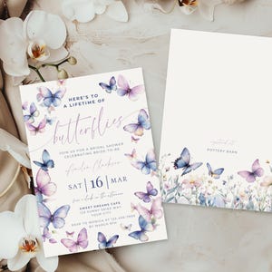 Lifetime Of Butterflies Bridal Shower Invites. Editable Template. Printable Wildflower Butterfly Invitation. Floral Wedding Shower. FLL82