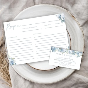 Something Blue Before I Do Recipe Card. Printable Dusty Blue Florals Recipe Request Card Bundle. Summer Shower. Digital Download. FLL30