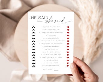 Bride Or Groom Guess Who Said It. Printable He Said She Said Bridal Shower Game. Instant Download. Modern Simple Editable Wedding Card. GRD
