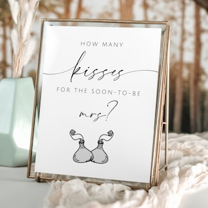 Printable Bridal Shower Game How Many Kisses. Modern Printable Fun Wedding Game. Editable Engagement Game. Minimalist Shower Decor. GRD
