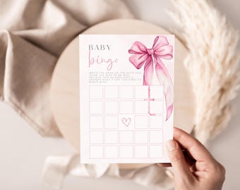 Pink Bow Baby Shower Bingo Cards (Guess The Gift Game) (Digital Download) BS2P