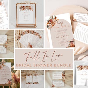 Fall In Love Wedding Shower Bundle. Bridal Shower Invitation Bundle. Printable Arch Boho Autumn. Pumpkin Autumn Bridal Shower Games. FLL20