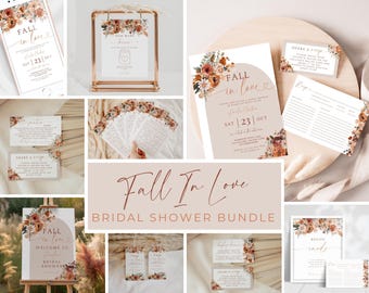 Fall in Love Bridal Shower Bundle. Rustic Autumn Florals Invite Games Decor Favors (Digital Download) FLL20