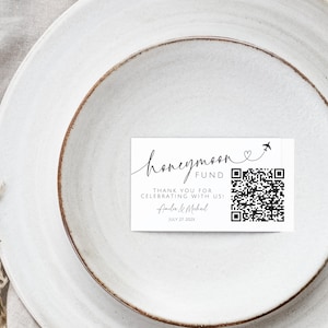 Honeymoon Fund Card With QR Code. Modern Minimalist Wedding Cash Gift. Venmo Cash App Card. Editable Template. Printable Shower Cards. WTL
