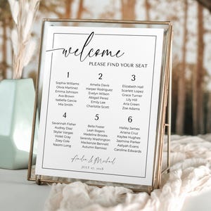 Small Wedding Seating Chart Sign. Please Find Your Seat Signage. Editable Canva Template Template. Modern Minimalist 6 Table Poster. GRD