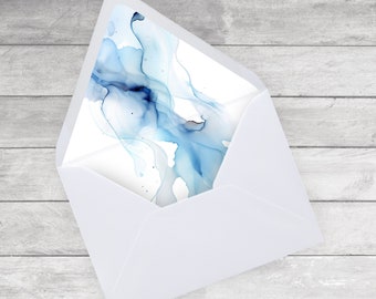 Light Blue Watercolor Envelope Liner Template, Wedding Baby Bridal Shower (Digital Download) BS68
