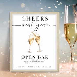 Enseigne open bar pour le réveillon du Nouvel An. Bravo ! Modèle modifiable. Menu de fête des fêtes. Cocktail de fête. Téléchargement instantané. Enseigne imprimable personnalisée. HOL2